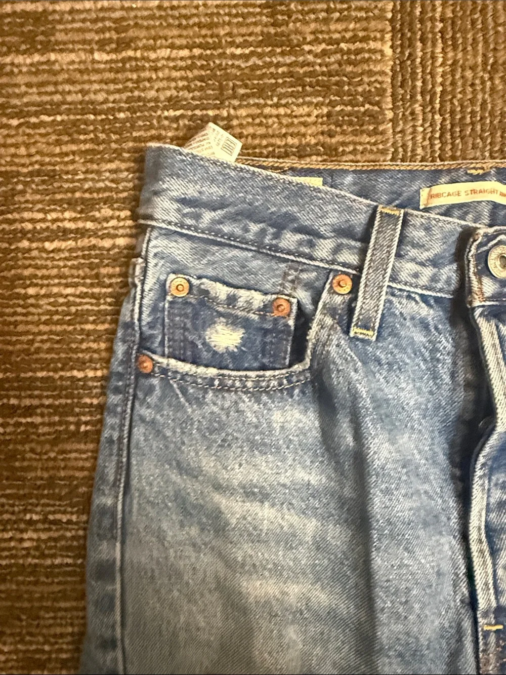 Levi's Premium Big E Rare Blank Tab Light Blue Distressed Straight Jeans